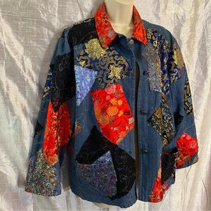 Chico’s Design SZ 3,(XL) embroidered/embellished denim jacket, GUC great piece